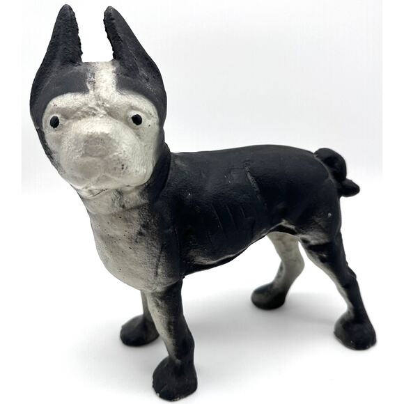 Vintage Antique Cast Iron Boston Terrier Bull Dog Door Stop Hubley